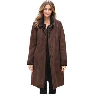 Talbots Coat Womens brown Faux Suede Faux Shearling Lined Quiet Luxury Jacket M